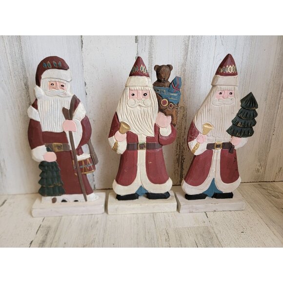 Wooden Santa Claus set tree toy sack figure Xmas decor - Picture 1 of 10
